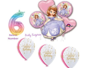 Sofia Birthday Balloon Bouquet Girl Birthday Party Princess Sofia the First Balloons Princess Party Balloon Bouquet Mylar Foil Made in USA