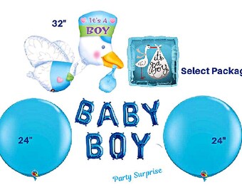 Baby Boy Stork Balloon Package Jumbo Baby Stork Mylar Foil and Latex Balloons Boy Baby Shower New Baby Boy Balloons Stork Balloons