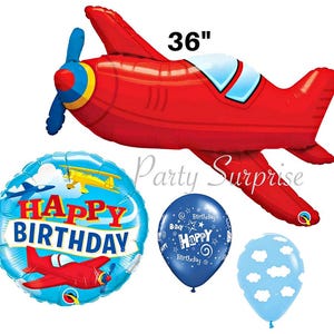 Vintage Airplane Birthday Balloon Package Vintage Style Plane Happy Birthday Clouds Red Airplane Jumbo  Made in USA