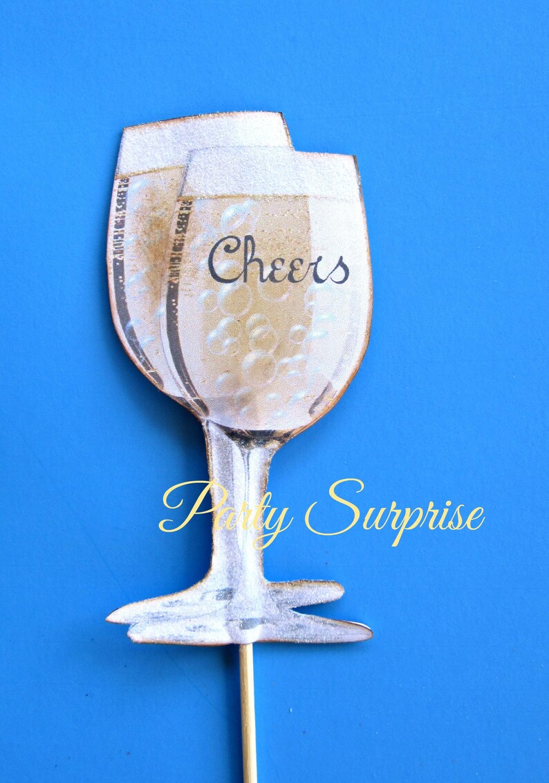 Champagne Bottle Cheers Glasses Cake Topper Cupcake Toppers Etsy