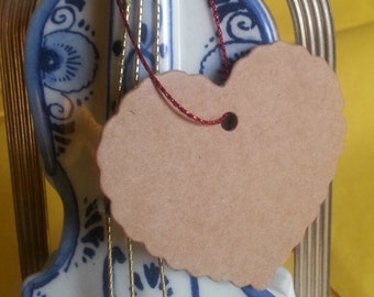 Kraft Gift Tags with Twine heart shaped scalloped edge gift tags, gift bag tags, gift box tags