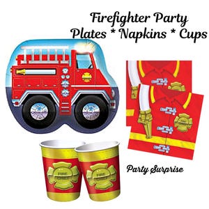 Firemen Party Fire Truck, First Responders Kids Birthday Party Firefighter Plates Napkins Cups Tableware Disposable