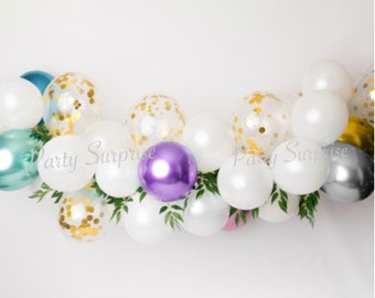 Balloon Garland Easy DIY Pearl White Chrome Purple Green Diamond Clear with Confetti Photo Op Back Drop Wedding Christmas Garland Made USA