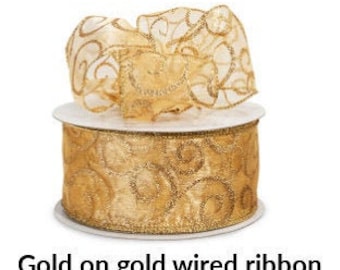 Gold Ribbonwith Gold Metallic Swirl Wired Ribbon Gold Glitter Swirls on Red Ribbon Christmas Ribbon Red Gift Wrap Ribbon