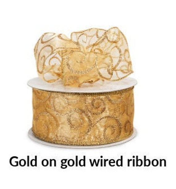 Gold Ribbonwith Gold Metallic Swirl Wired Ribbon Gold Glitter Swirls on Red Ribbon Christmas Ribbon Red Gift Wrap Ribbon Il_570xn