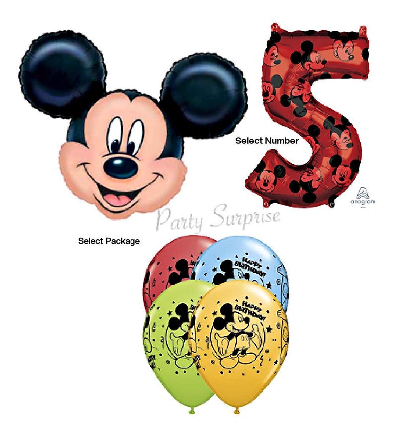 Mickey Mouse balloons mylar foil, latex, number. Select your number and package.