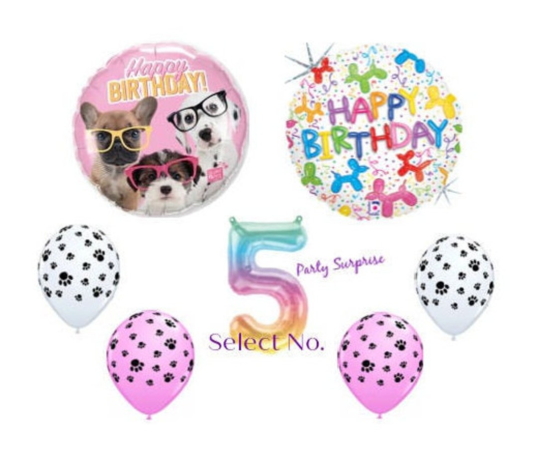 Dogs Birthday Balloons Dogs With Glasses Balloon Dogs Paw Etsy