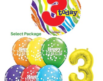 3rd Birthday Balloons, Number 3 Mylar Foil Decoration