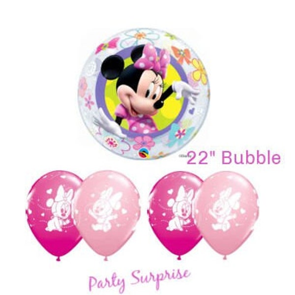 Baby Minnie Mouse Balloons Minnie Bubble Balloon 22" Latex 11" Select Your Pkg Made in USA Gender Reveal Baby Shower