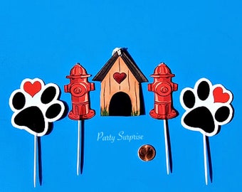 Paw Print Cupcake Toppers Fire Hydrant Topper Dog Birthday Party Paw Print Banner Custom made for You Cat Party Toppers