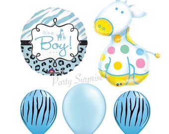 Safari Boy Baby Shower Balloon Package Jumbo Giraffe Its a Boy Safari Baby Shower Balloons Baby Boy Giraffe Made in USA