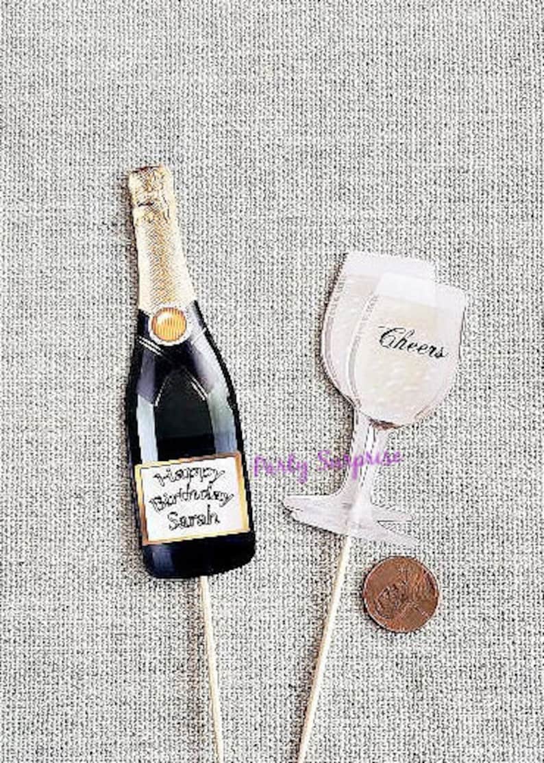 Champagne Bottle Cheers Glasses Cake Topper Cupcake Toppers Etsy
