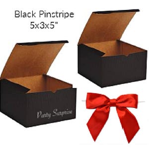 Black Gift Boxes Pinstripe Boxes 5x3x5&quot; With Stretch Bows, Mens Gift Boxes Watch Bracelet Fragrance Black Pinstripe Boxes