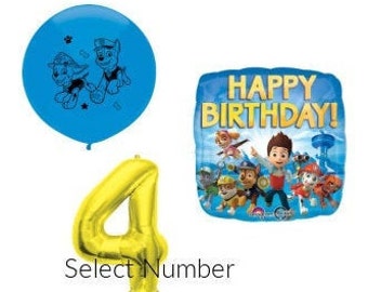 Paw Patrol Balloons Boy Paw Patrol Birthday Party Balloons Paw Print Kids Birthday Balloons Number Balloon Made in USA