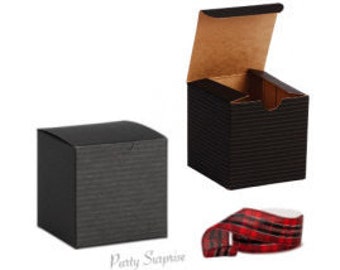 Black Gift Box Pinstripe Cube 4x4x4" Metallic Bow Included, Mens Gift Boxes Christmas Gift Box Party Gift Box, Black Jewelry Gift Box