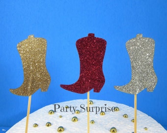 Cowboy Boots Cupcake Toppers Hot Pink and Gold Glitter Boots Toppers Girl Cowboy Western Rhinestone Cowboy Glitter Cowboy Boots
