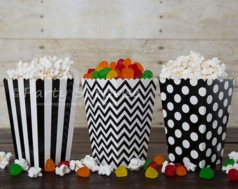 Black Popcorn boxes GOOD PRICES, black polka dots and stripes favor candy gift boxes, party decoration centerpiece wedding, birthday