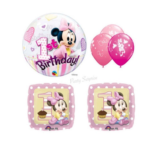 Minnie 1st Birthday Balloon Pkg Bubble Minnie 1st Birthday Girl 1st Birthday Balloons Number 1 Balloon Minnie Mouse 1st Birthday Made in USA Il_570xn