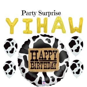 Western Cow Print Birthday Party Balloons Cowboy Cowgirl Black Cowprint Farm Zoo Circus Rodeo Birthday Balloons