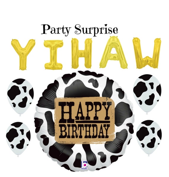Western Cow Print Birthday Party Balloons Cowboy Cowgirl Black Cowprint Farm Zoo Circus Rodeo Birthday Balloons Il_570xn