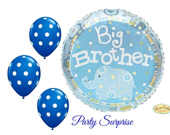 Big Brother Balloon Bouquet Elephant 3 polka dot latex navy balloons New Baby Brother Baby Shower Brother, I'm the Big Brother Balloons