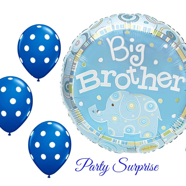 Big Brother Balloon Bouquet Elephant 3 polka dot latex navy balloons New Baby Brother Baby Shower Brother, I'm the Big Brother Balloons