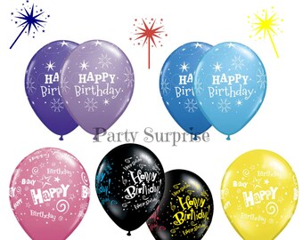 Happy Birthday Balloons 11" latex Purple Lilac Black Blue Pink Women Men Adults Children Birthday Balloons by Qualatex