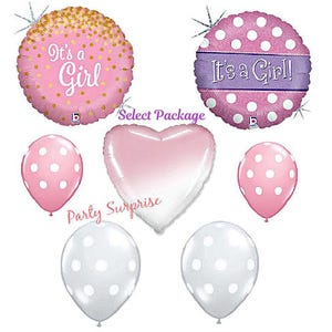 It&#39;s a Girl Baby Balloon Pkg Girl Baby Shower or Gender Reveal Balloons Pink White Gold Balloons Made in USA