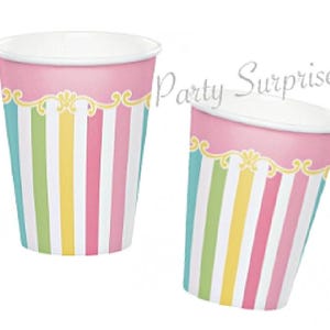 Carousel Cups Pastel Hot and Cold Cups Carousel Party Girl Birthday Baby Shower 1st Birthday Pastel Stripe Cups Unicorn Princess Party Cups