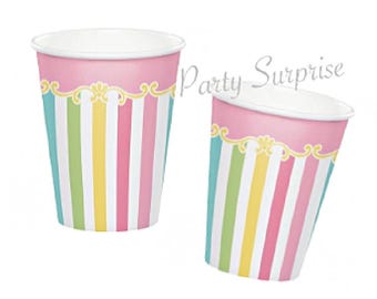 Carousel Party Cups, Pastel Striped Hot/Cold Cups