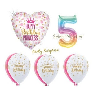 Princess Pastel Crown Tiaras Birthday Balloon Pkg Rainbow Number Balloon Select Number and Pkg Made in USA Girl Birthday Balloons