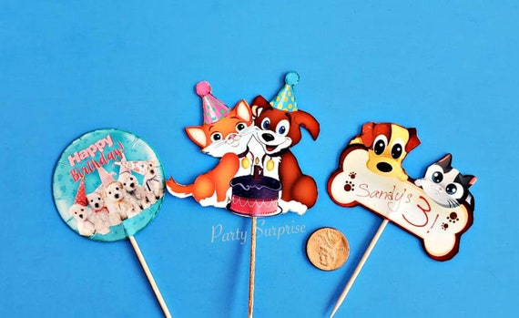 Dog Cupcake Toppers Custom Made for You Dot Bone Personalize Dog Puppy Birthday New Adoption Paw Print Cupcake Toppers Il_570xn