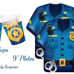 Police Party Plates Police Shirt Dinner Plates and Cups Birthday Graduation Retirement Promotion First Responder Party Tableware Plates Cups