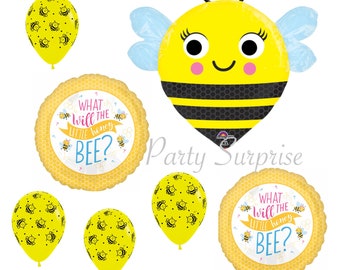 Bumble Bee Shower Balloons Who Will you Be? Blue Yellow Baloons, Baby Boy Shower Bee Balloons Made in USA