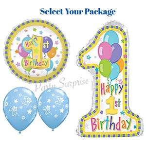 1st Birthday Balloons Boy Pastel Mylar Foil Jumbo Number 1 Balloon Package Blue 1st Birthday Boy Party Balloons Select Your Package