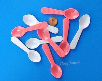 Pink and/or White tasting mini spoons, kids mini spoons, white spoons, pink spoons, ice cream spoons, dessert spoons, disposable spoons