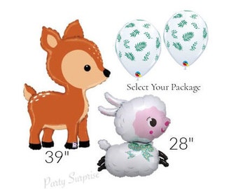 Lamb Deer Leaves Balloons Woodland Party Select Your Package Birthday Party Baby Shower Lamb Easter Party Bambi Balloons Animals made in USA