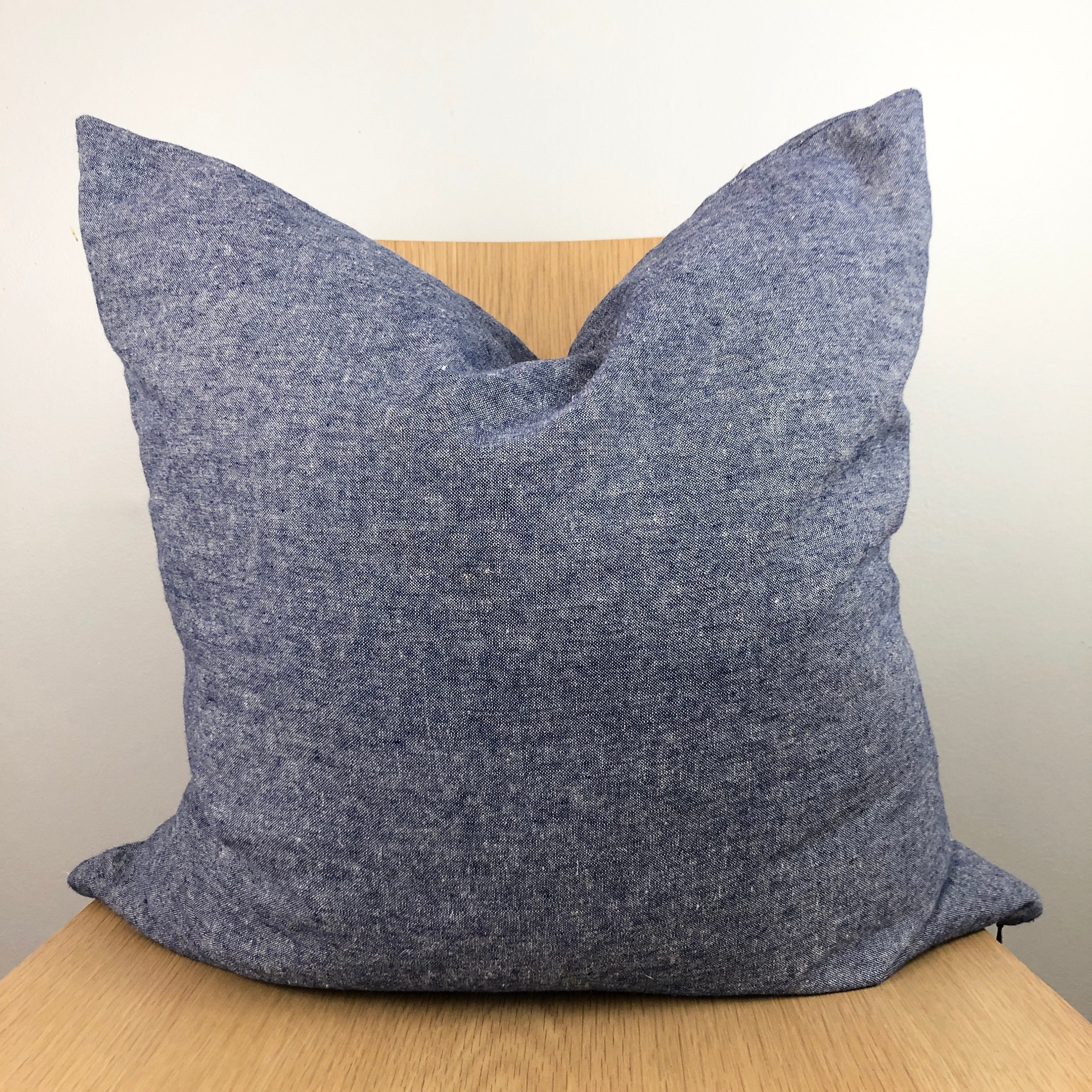 Blue Chambray Linen Custom Pillow Cover w/Piping and Invisible Etsy