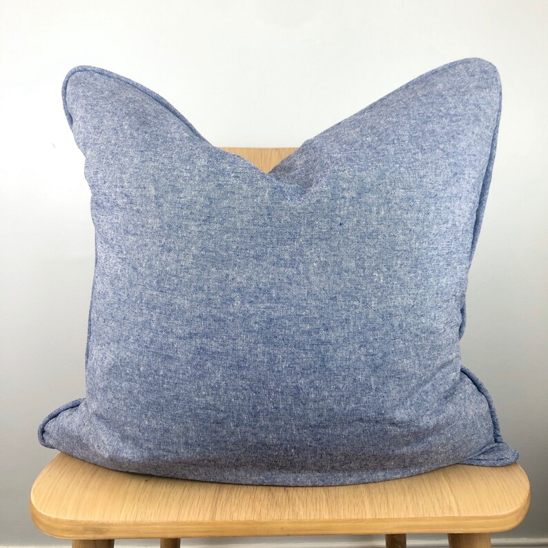 Blue Chambray Linen Custom Pillow Cover W/piping and Invisible Etsy