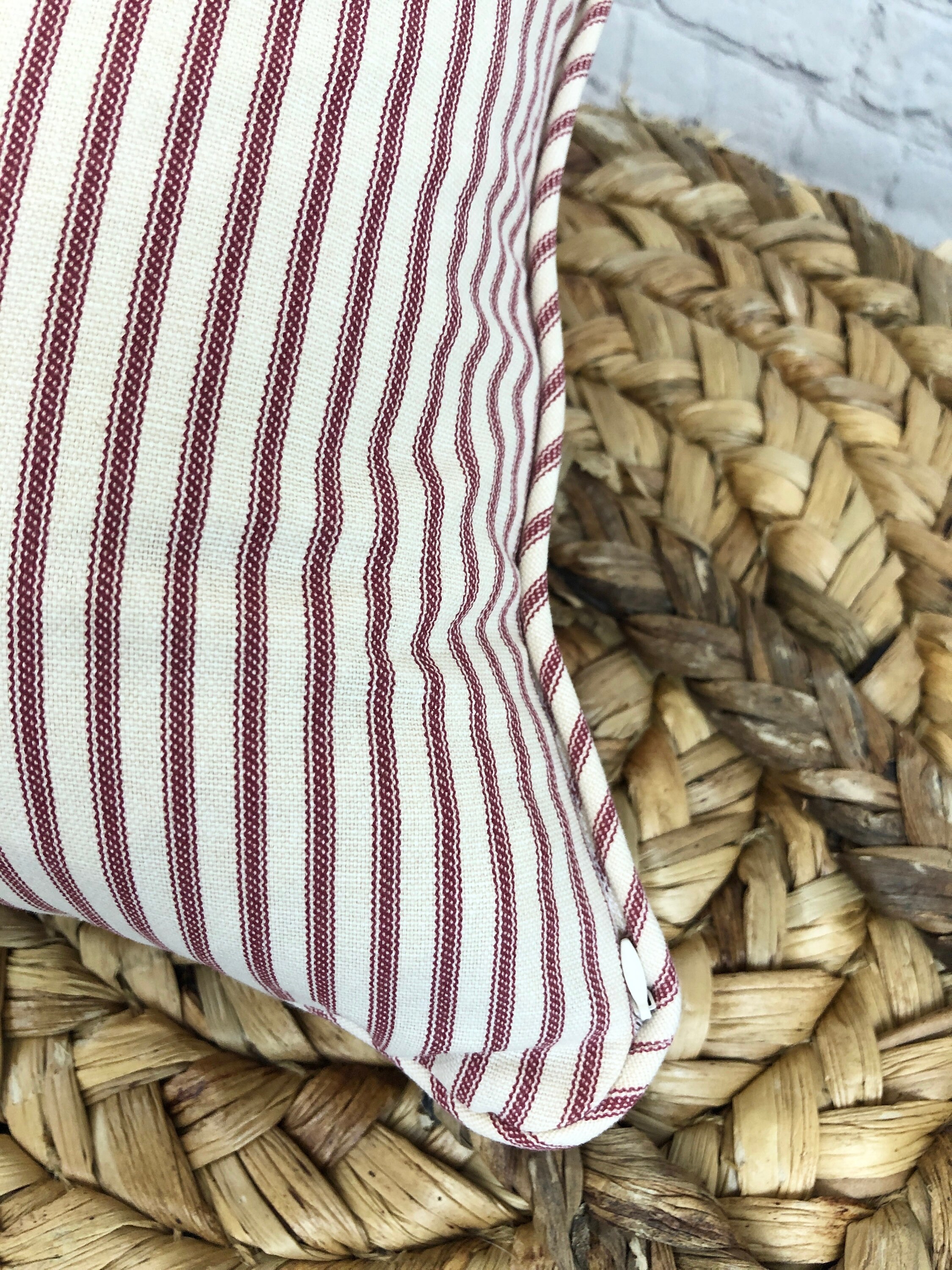Red Ticking Stripe Custom Pillow Cover W/piping and Invisible Etsy