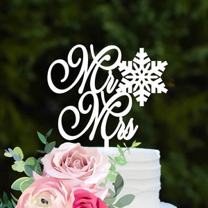 Snowflake Mr & Mrs Wedding Cake Topper Winter Wedding Cake Topper, Winter Wedding Decor Winter Wonderland Wedding, Custom Cake Topper image 1