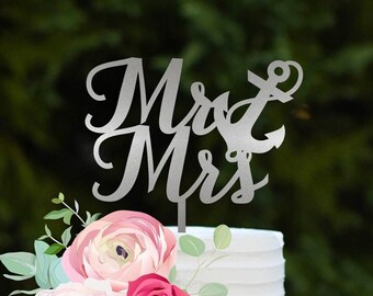 Wedding Cake Topper Anchor Mr and Mrs Cake Topper Beach Wedding Nautical Wedding Cake Topper Navy Cake Topper Wedding Decor Bridal Shower