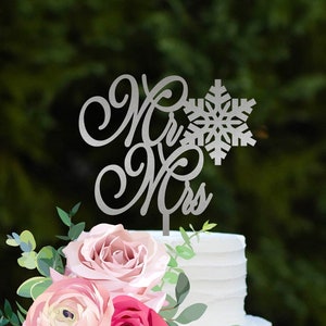 Snowflake Mr & Mrs Wedding Cake Topper Winter Wedding Cake Topper, Winter Wedding Decor Winter Wonderland Wedding, Custom Cake Topper image 2