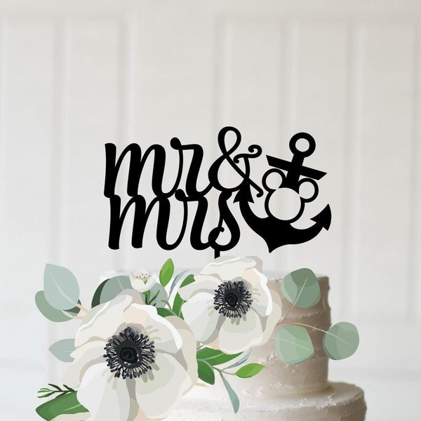 Mickey Wedding Cake Topper, Anchor Wedding Cake Topper, Cake Topper for Disney Cruise, Mr and Mrs Cake Topper, Mickey & Minnie Cake Topper