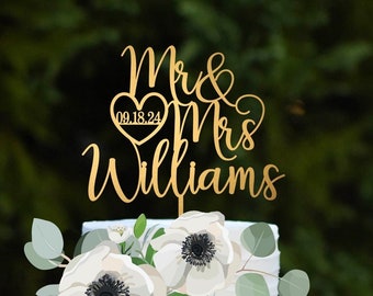 Mr and Mrs Topper for Wedding Cake, Gold Cake Topper, Personalized Wedding Cake Topper, Custom Cake Topper, Rustic Cake Topper