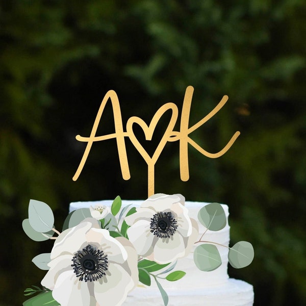 Initial Wedding Cake Topper Mr and Mrs Cake Topper Personalized Cake Topper Wedding Cake Decor Rustic Cake Topper Gold Topper