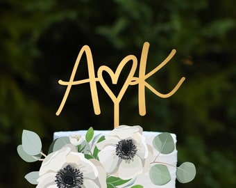 Initial Wedding Cake Topper Mr and Mrs Cake Topper Personalized Cake Topper Wedding Cake Decor Rustic Cake Topper Gold Topper