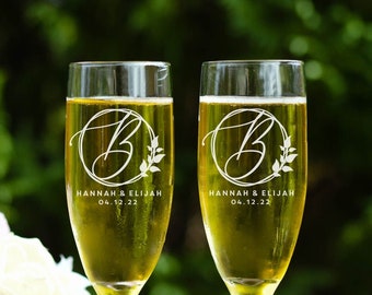 Monogram Wedding Toasting Flutes | Personalized Toasting Flutes | Champagne Flutes for Wedding | Wedding Glasses | Set of Two Flutes