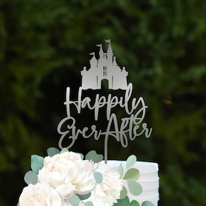 Cinderella Cake Topper Wedding Cake Topper Happily Ever After Cake Topper with Castle Gold Cake Topper Rustic Wedding Cake Topper
