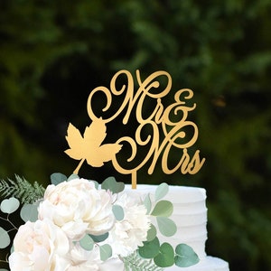 Fall Mr and Mrs Wedding Cake Topper Autumn Wedding Cake Topper Gold Cake Topper Rustic Wedding Cake Topper Mr Mrs Topper Wedding Decor